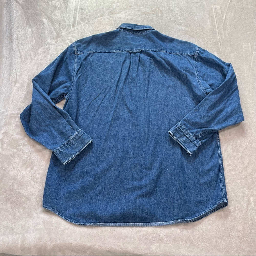 90s Vintage G.H. Bass Denim Shirt L Blue Long Sleeve Cotton Americana Dad Style - Picture 7 of 12